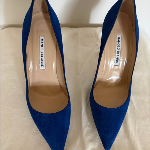 Manolo Blahnik BB Royal Blue Suede Heels pump 37.5 main image 3